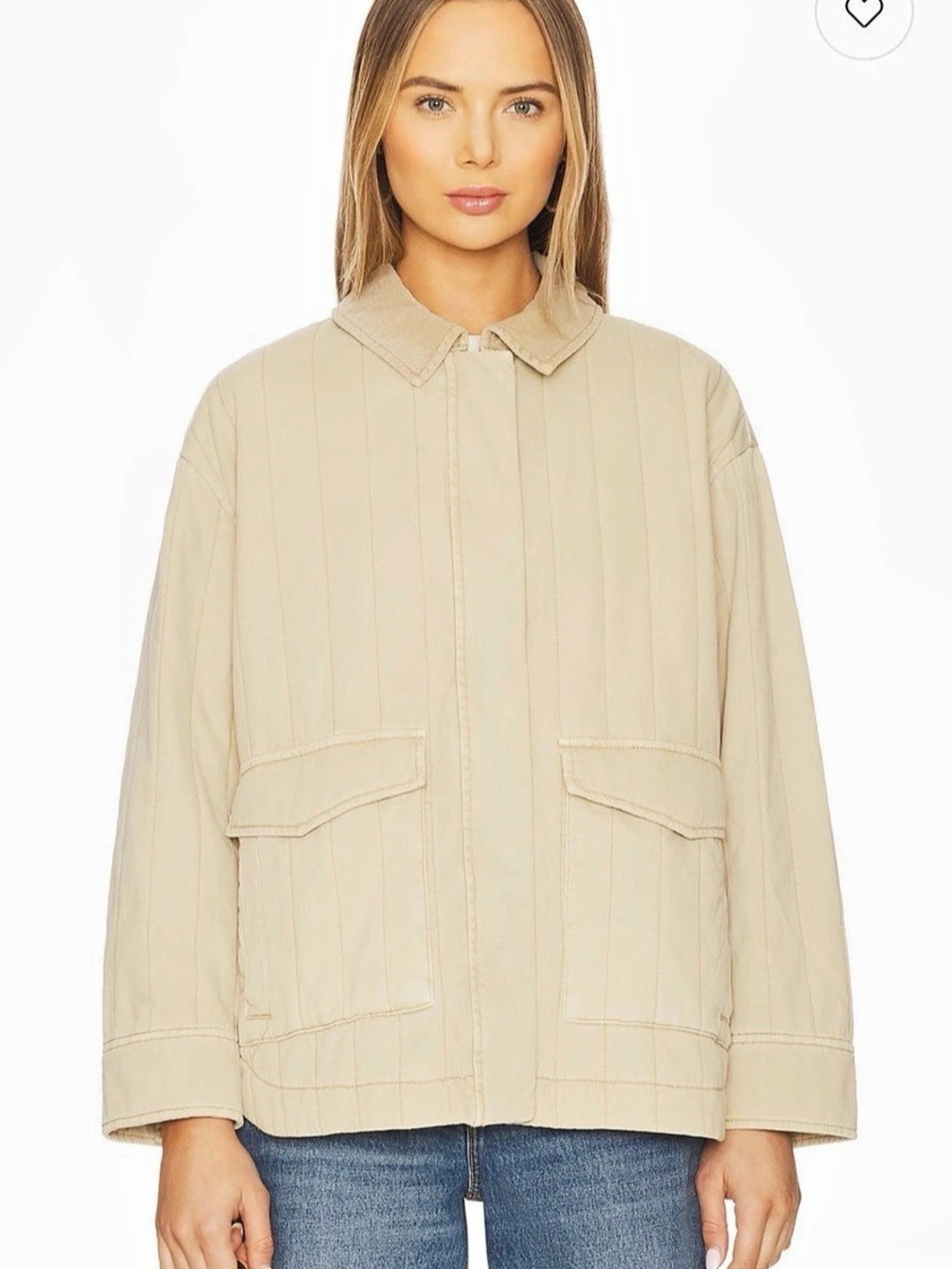 Quilted Corduroy-Collar Jacket Beige
